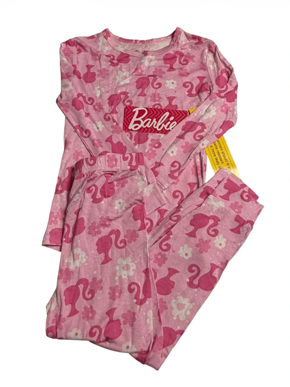 Barbie Girls' Pink Floral & Silhouette Long Sleeve Pajama Set NWT